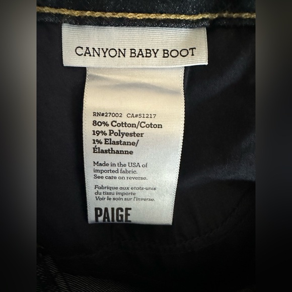 Paige Canyon Baby Boot Jeans Mid Rise Dark Wash Blue Size 32 - Picture 6 of 11